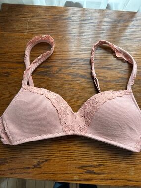 aerie Lace-Trim Wireless Bra in Dusty Pink